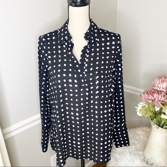 Pleione Tops - Pleione spotted long sleeve button down blouse